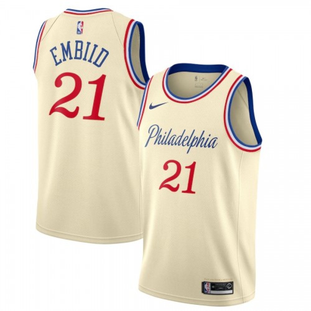 Men's Philadelphia 76ers Joel Embiid #21 Cream 2019/20 Finished Swingman Jersey - City Edition-Pro Kit Vault | Brand New 26/27 Sports Jerseys